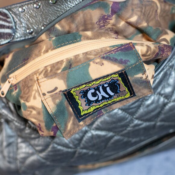 Chi By Carlos Falchi Italian Lamb Leather Shoulder Bag Gold Bronze Large - Picture 11 of 14